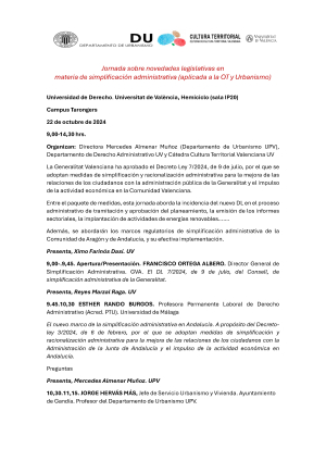 Jornada sobre novedades legislativas en materia de simplificacin administrativa (aplicada a la OT y Urbanismo)