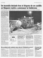 Un incendio iniciado tras el disparo de un castillo en Naquera vuelve a amenazar la Calderona