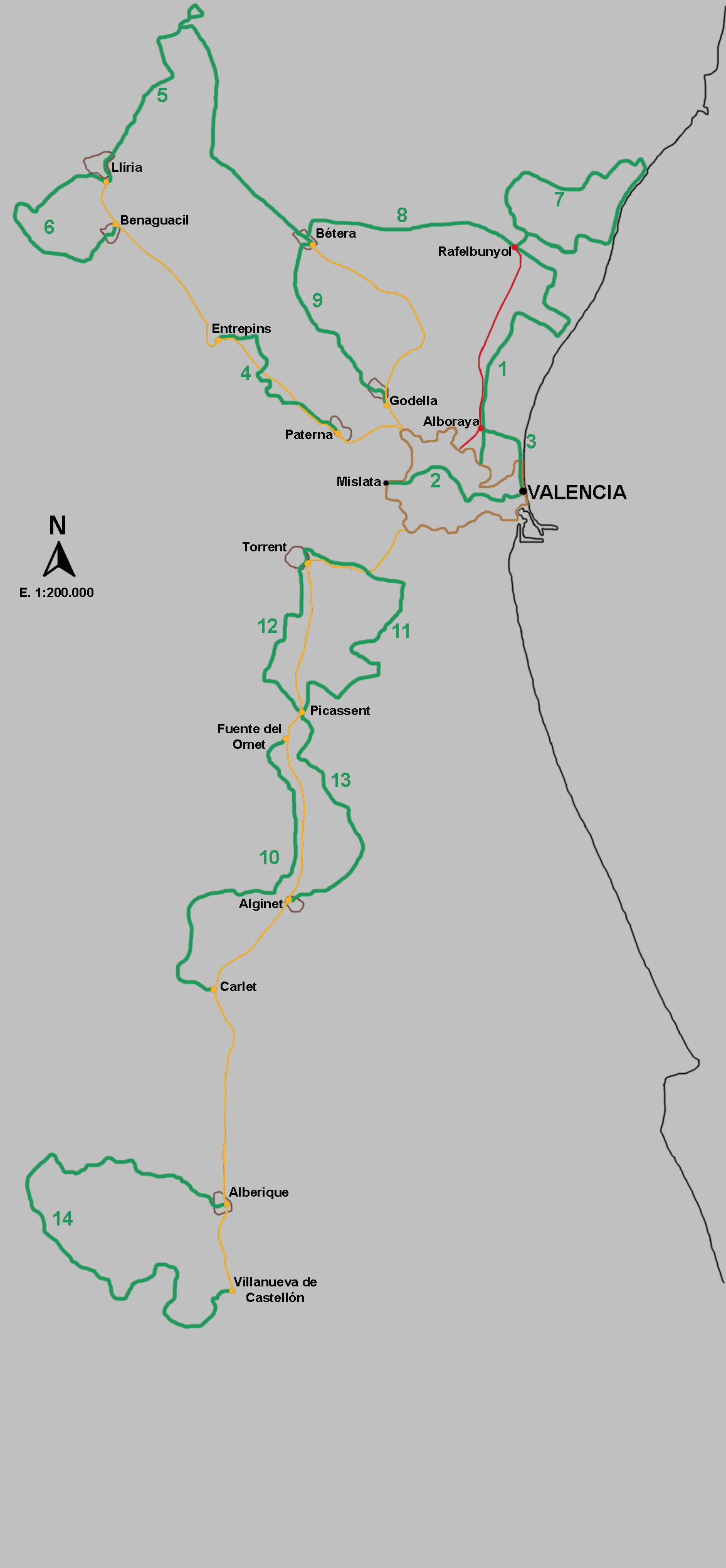 Plano de las rutas de Metro Valencia