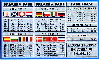 Folleto de la 1a fase de la Eurocopa Inglaterra 96