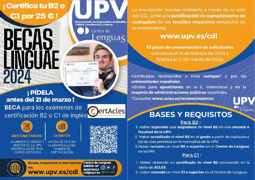 Flyer Becas Linguae 2024 de la UPV