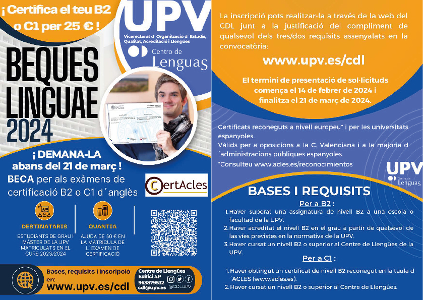 Flyer de les Beques Linguae 2024 de la UPV