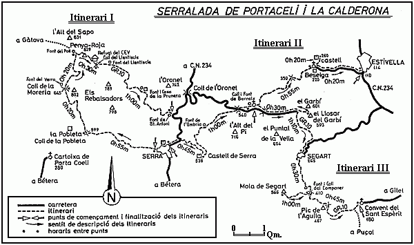 Mapa descriptivo de los 3 itinerarios